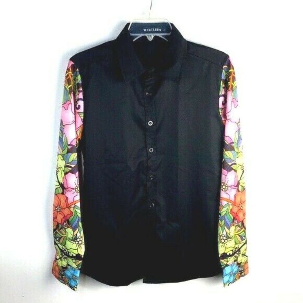 Whatlees Women's Blouse L Black Floral *W